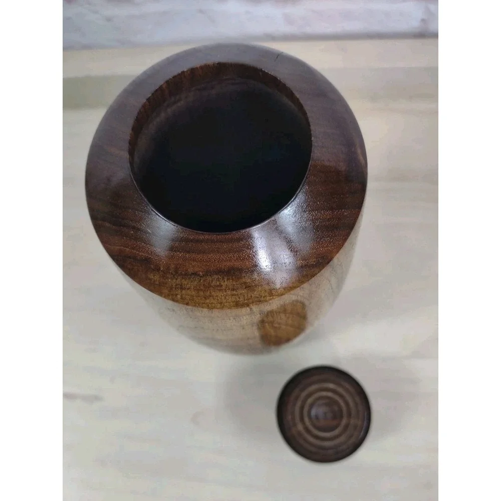 Dark Walnut Wood Urn For Cremation Natural Turned Wood NC Info Paper 9.5